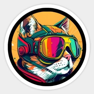 Cool Cat Ski Googles - The Cat Lovers Colorful Pop Art Sticker